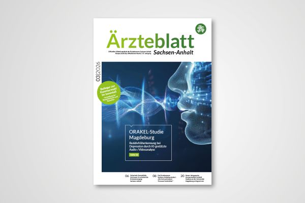 Titelblatt Ärzteblatt Sachsen-Anhalt 03/2026 mit Schwerpunkt ORAKEL-Studie zur KI-gestützten Rezidivfrüherkennung