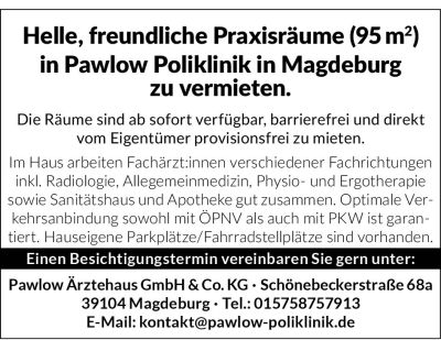 Anzeige zur Abgabe einer etablierten HNO-Praxis in Merseburg mit Hinweis auf KV-Ausschreibung und Kontaktangabe