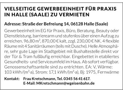 Anzeige zur Abgabe einer etablierten HNO-Praxis in Merseburg mit Hinweis auf KV-Ausschreibung und Kontaktangabe