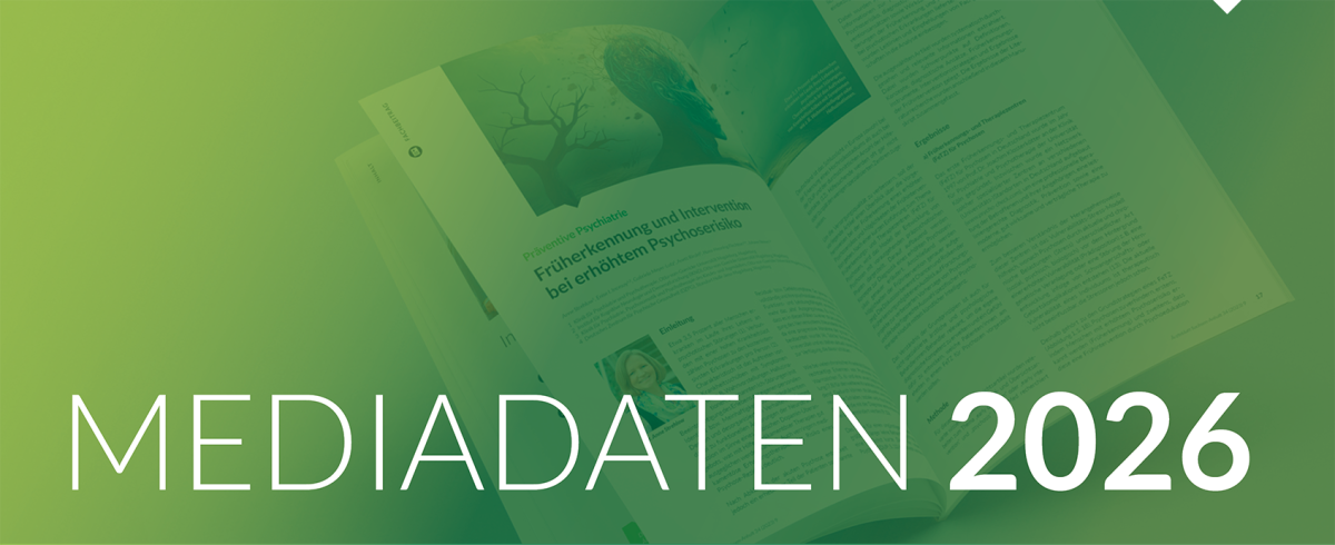 Aufgeschlagenes Ärzteblatt unter grünem Verlauf mit Schriftzug Mediadaten 2025